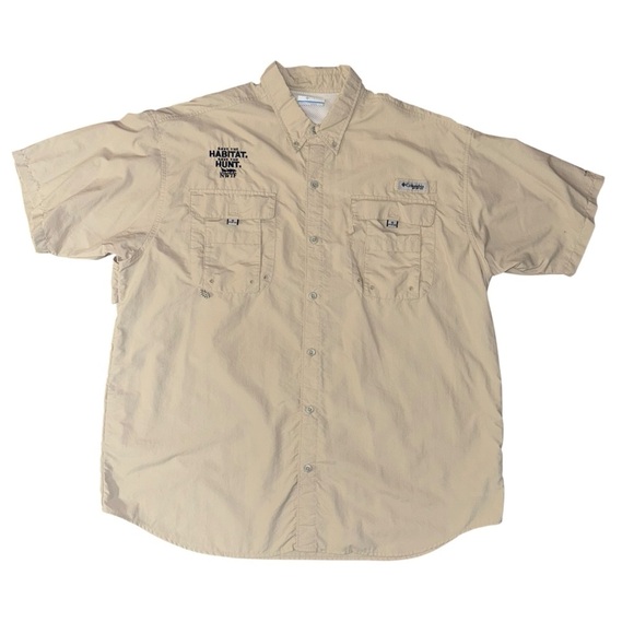 📌Columbia Men’s PFG Vented Fishing Shirt Short Sleeve Beige Khaki Outdoor SZ -XL - Picture 2 of 10
